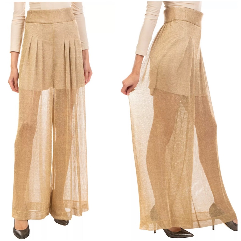 Wide Leg Size Trousers Sheer Pleated Made in Italy
